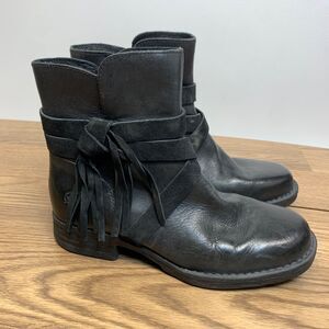 Born Boots‎ Womens 8M Black Leather Belted Boho Western Moto Tassel Shoes